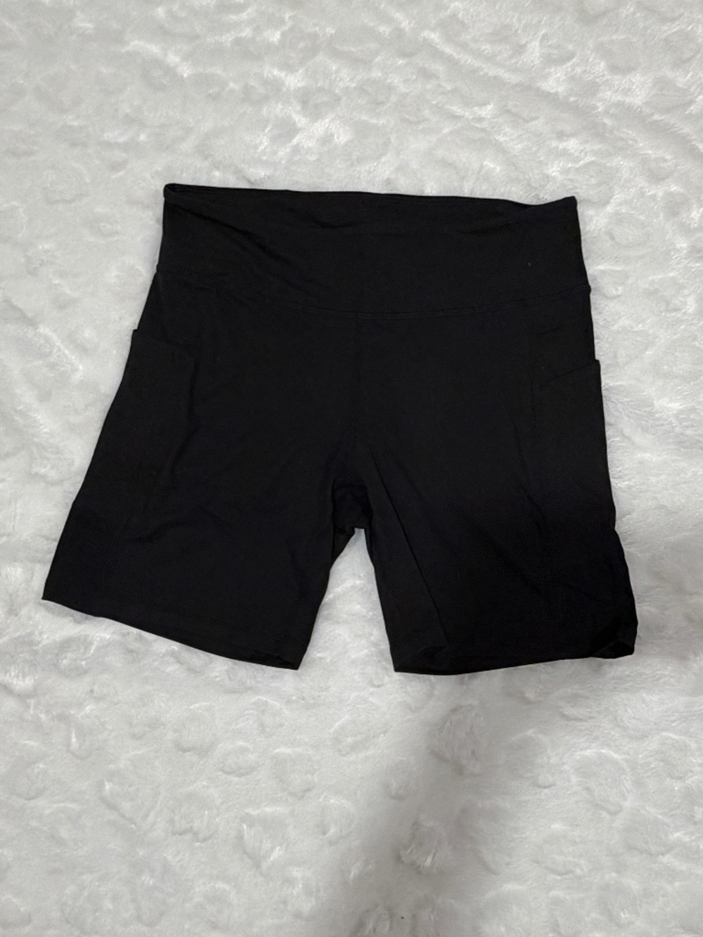 6 inch Black Biker Shorts with pockets, size large, size medium